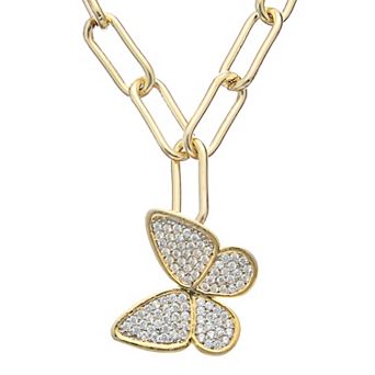 Juvell 18K Gold Plated Link Chain Cubic Zirconia Butterfly Pendant Necklace