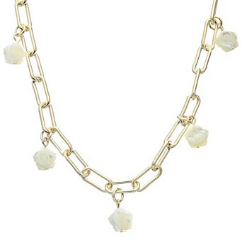 Juvell 18K Gold Plated Floral Simulated Pearl Necklace