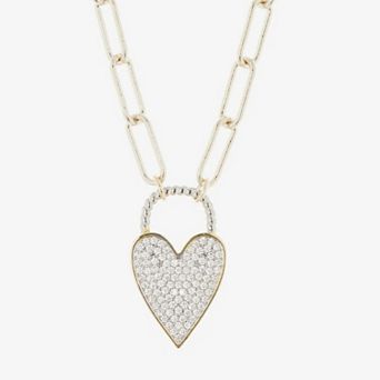 Juvell 18K Gold Plated Link Chain Cubic Zirconia Heart Pendant Necklace