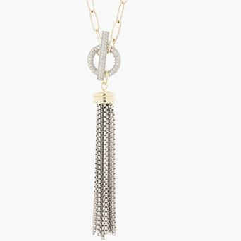 Juvell 18k Gold Plated Two Tone Cubic Zirconia Tassel Necklace