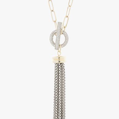 Juvell 18k Gold Plated Two Tone Cubic Zirconia Tassel Necklace