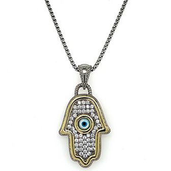 Juvell 18k Gold Plated Two Tone Cubic Zirconia Hamsa Necklace