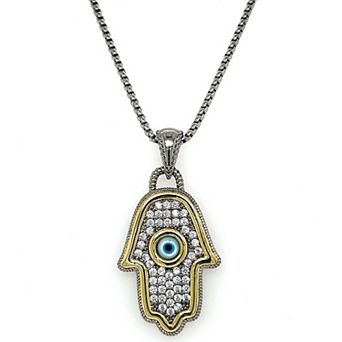 Juvell 18k Gold Plated Two Tone Cubic Zirconia Hamsa Necklace