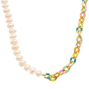 Juvell 18K Gold Plated Multi-Color Accent Simulated Pearl Necklace