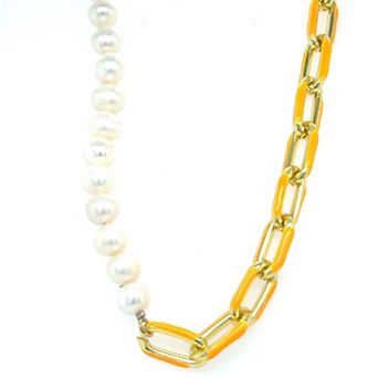 Juvell 18k Gold Plated Orange Accent Simulated Pearl Necklace