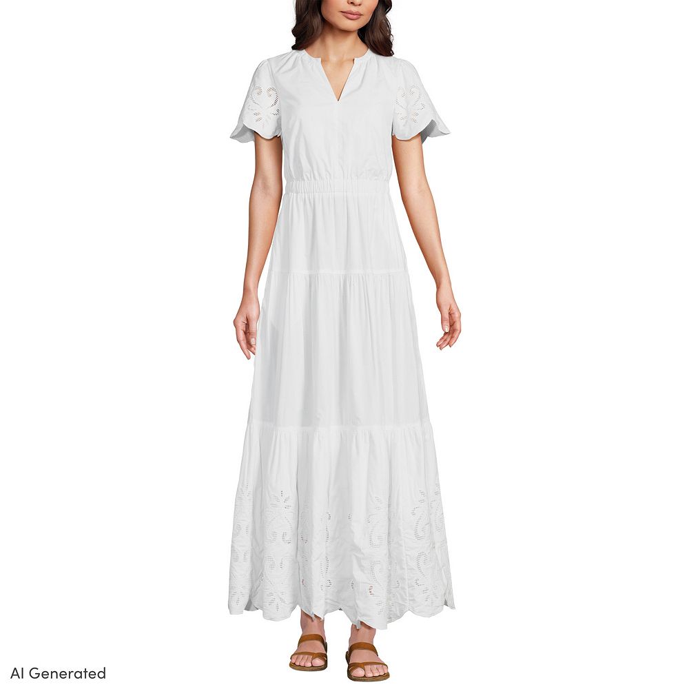 Women's Lands' End Tiered Eyelet Maxi Dress