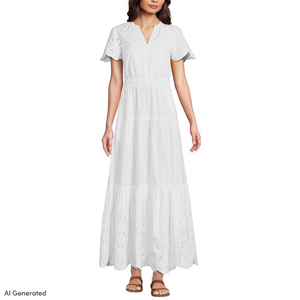 Women's Lands' End Tiered Eyelet Maxi Dress