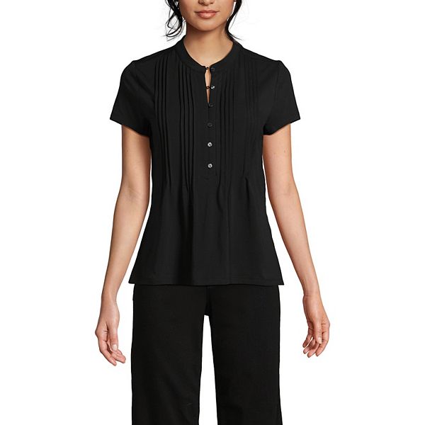 Women's Lands' End Lightweight Jersey Button Pintuck Top