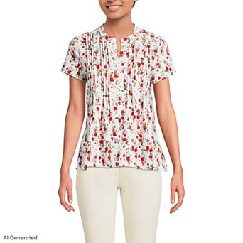 Women's Lands' End Lightweight Jersey Button Pintuck Top