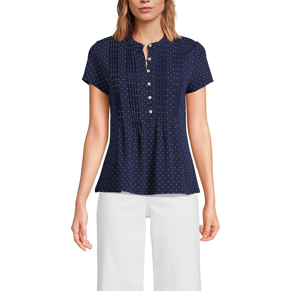 Women's Lands' End Lightweight Jersey Button Pintuck Top