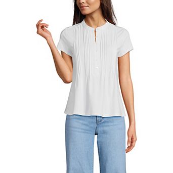 Women's Lands' End Lightweight Jersey Button Pintuck Top