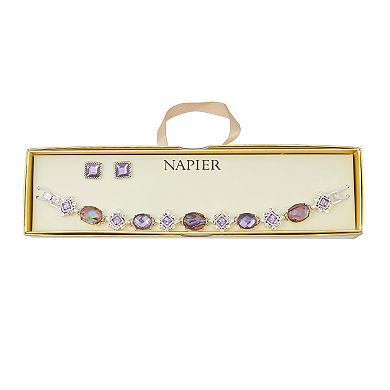 Napier Purple Stone Bracelet & Stud Earring Set