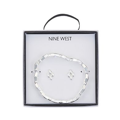 Nine West Silver Tone Stretch Bracelet & Stud Earring Set