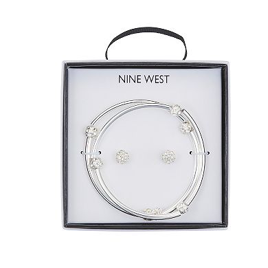Nine West Silver Tone Crystal 2 Row Fireball Bracelet & Earring Set