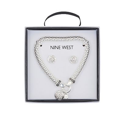 Nine West Silver Tone Crystal Pave Bracelet & Earring Set