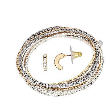 Nine West Tri-Tone Multi-Row Bracelet & Stud Earring Set