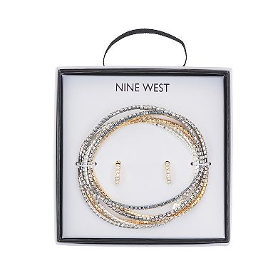 Nine West Tri-Tone Multi-Row Bracelet & Stud Earring Set