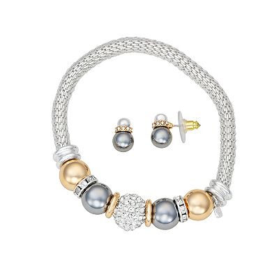 Nine West Tri-Tone Crystal Pave Ball Bracelet & Stud Earring Set