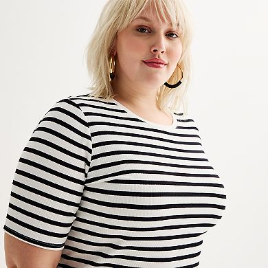 Plus Size Nine West Fitted Elbow Sleeve Top