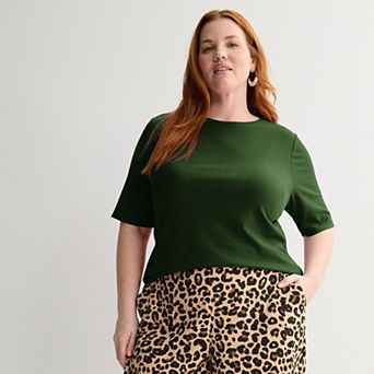 Plus Size Nine West Fitted Elbow Sleeve Top