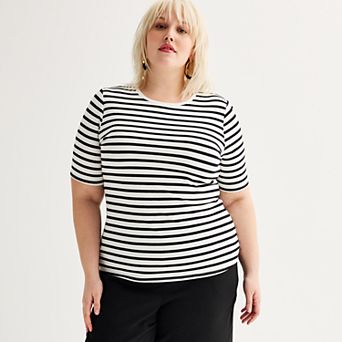 Plus Size Nine West Fitted Elbow Sleeve Top
