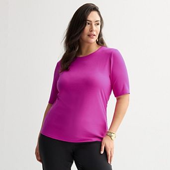 Plus Size Nine West Fitted Elbow Sleeve Top