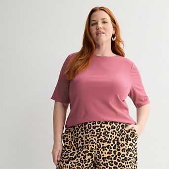 Plus Size Nine West Fitted Elbow Sleeve Top