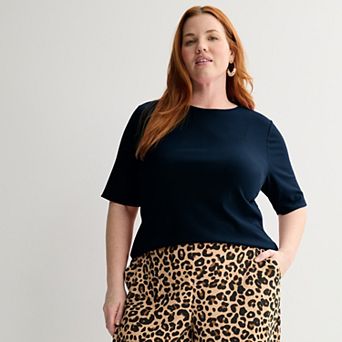 Plus Size Nine West Fitted Elbow Sleeve Top