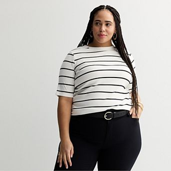 Plus Size Nine West Fitted Elbow Sleeve Top