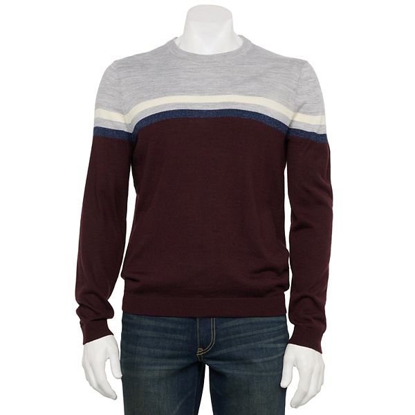 Men s Apt. 9 Merino Wool Blend Colorblock Pattern Crewneck Sweater