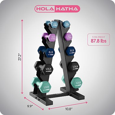 Holahatha 3, 5, 8, 10 & 12 Pound Neoprene Dumbbell Weight Set With Storage Rack