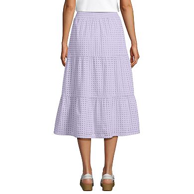 Women's Lands' End Poplin Pull-On Tiered Eyelet Midi Skirt