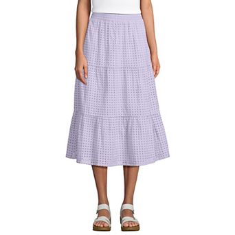 Women's Lands' End Poplin Pull-On Tiered Eyelet Midi Skirt