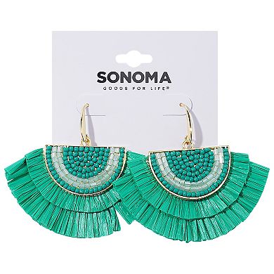 Sonoma Goods For Life® Gold Tone Green Raffia Fan Drop Earrings