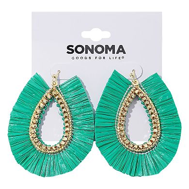 Sonoma Goods For Life® Gold Tone Green Raffia Oval Drop Earrings