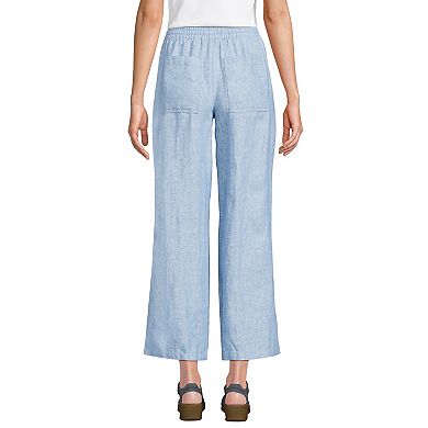 Women's Lands End High-Rise Pull-On Drawstring Linen Wide-Leg Cropped Pants