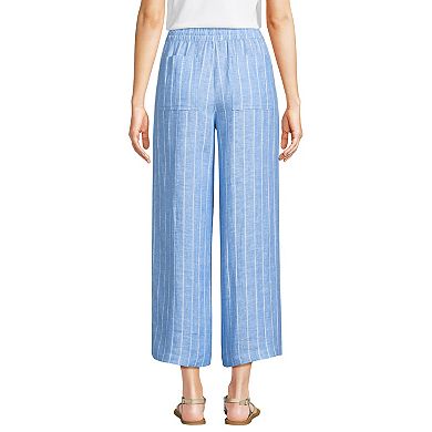 Women's Lands End High-Rise Pull-On Drawstring Linen Wide-Leg Cropped Pants