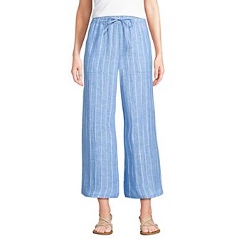 Women's Lands End High-Rise Pull-On Drawstring Linen Wide-Leg Cropped Pants