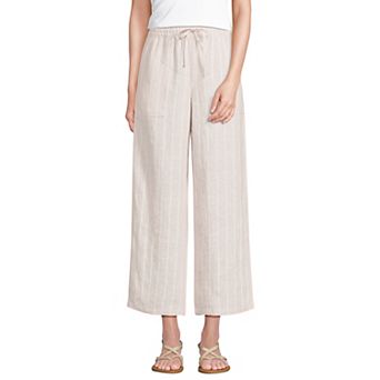 Women's Lands End High-Rise Pull-On Drawstring Linen Wide-Leg Cropped Pants