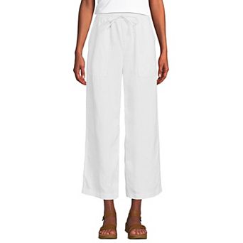 Women's Lands End High-Rise Pull-On Drawstring Linen Wide-Leg Cropped Pants