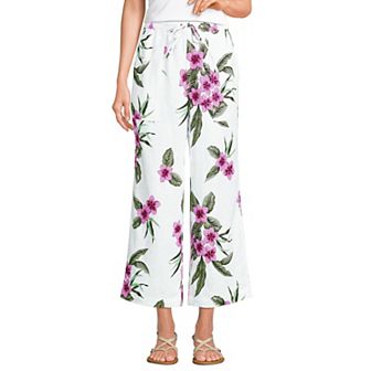 Women's Lands End High-Rise Pull-On Drawstring Linen Wide-Leg Cropped Pants