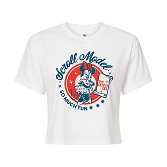 Disney's Minnie Mouse Juniors' Scroll Model Cropped Tee