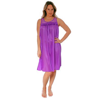 Women's Silky Feeling Sleeveless Tricot Nightgown With Floral Lace Design