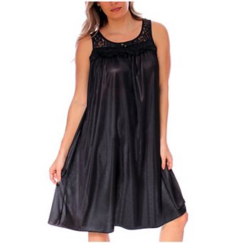 Women's Silky Feeling Sleeveless Tricot Nightgown With Floral Lace Design