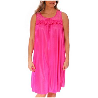 Women's Silky Feeling Sleeveless Tricot Nightgown With Floral Lace Design