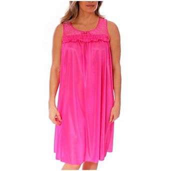 Women's Silky Feeling Sleeveless Tricot Nightgown With Floral Lace Design