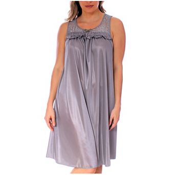 Women's Silky Feeling Sleeveless Tricot Nightgown With Floral Lace Design
