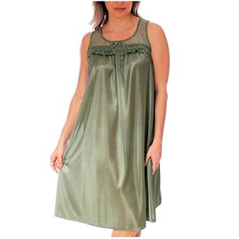 Women's Silky Feeling Sleeveless Tricot Nightgown With Floral Lace Design