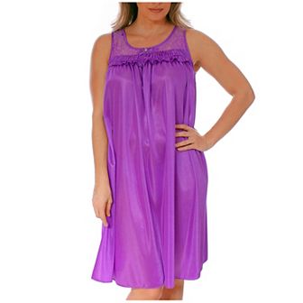 Women's Silky Feeling Sleeveless Tricot Nightgown With Floral Lace Design
