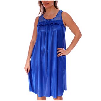 Women's Silky Feeling Sleeveless Tricot Nightgown With Floral Lace Design